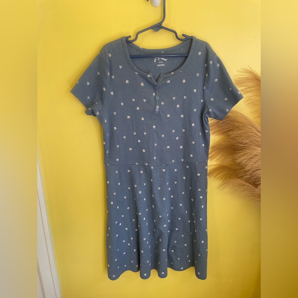 Art Class Blue Floral Button-Front Dress